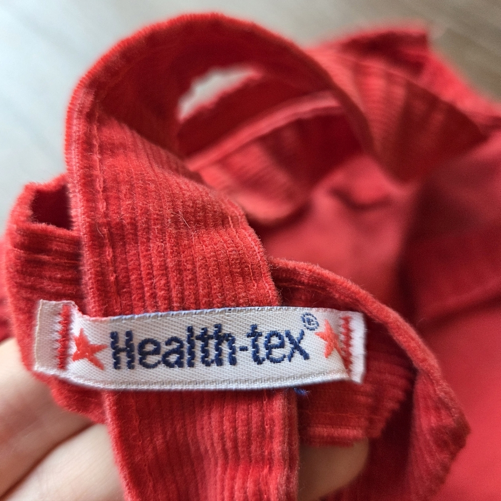 Vintage 80s Healthtex Red Motorcycle Patch Corduroy Baby Overalls Boys Size 2T - Picture 9 of 10